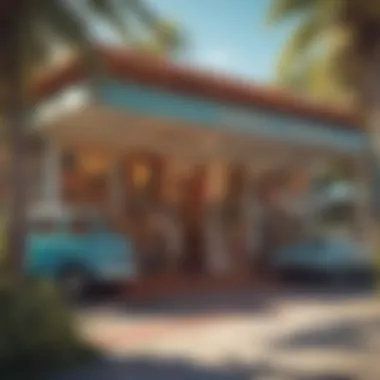 Iconic 1960s Surf Shop with Vintage Gear An iconic surf shop from the 1960s filled with vintage gear