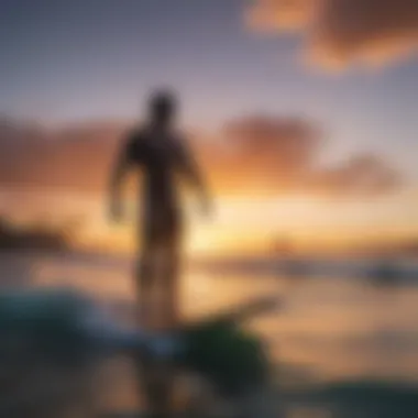 Sunset View of the Waikiki Duke Statue The Waikiki Duke Statue against a picturesque sunset