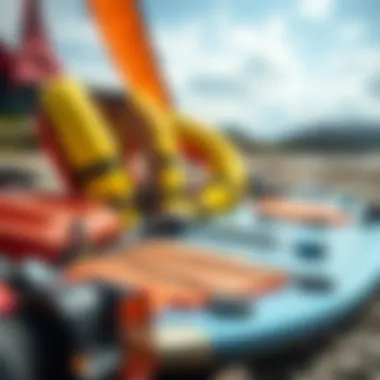 Safety Essentials for Windsurfing Safety gear laid out for windsurfing session