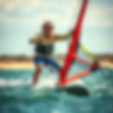 Learning Windsurfing Techniques Instructor demonstrating windsurfing techniques on the water