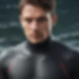 A close-up shot of a high-performance winter wet suit showcasing its advanced stitching and flexibility